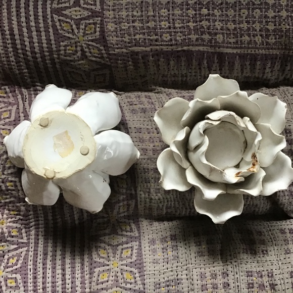 Anthropologie lotus candle HOLDERS white ceramic SHABBY chic decor - Picture 4 of 4